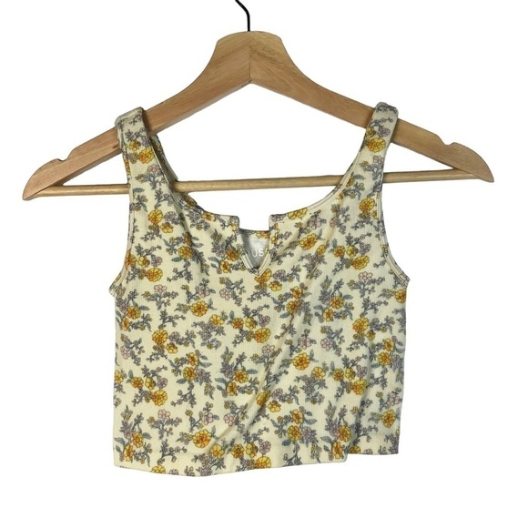 Aeropostale Yellow Floral Seriously Soft Cropped Tank Top XS - Picture 1 of 4